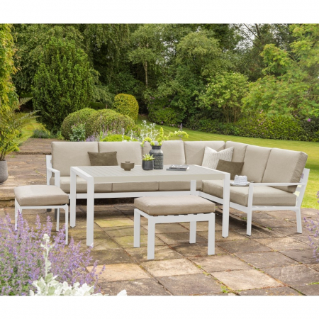 Titchwell White Garden Corner Sofa with Table and Stool