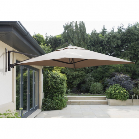 Wall Mounted Taupe Cantilever Parasol with Cover