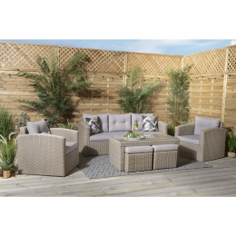 Cruize Grey Garden Sofa Set With Coffee Table, Armchairs And Stools