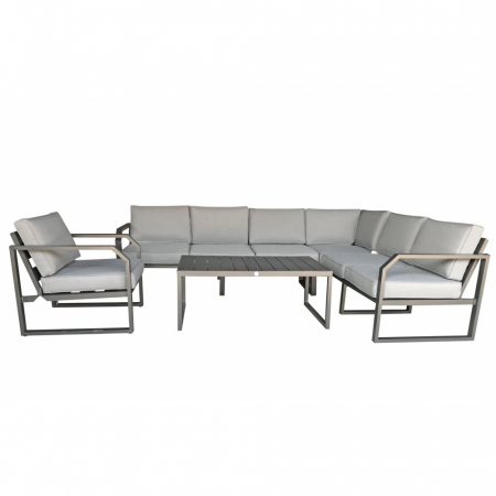 Alarna Grey Corner Sofa With Arm Chair And Coffee Table Set