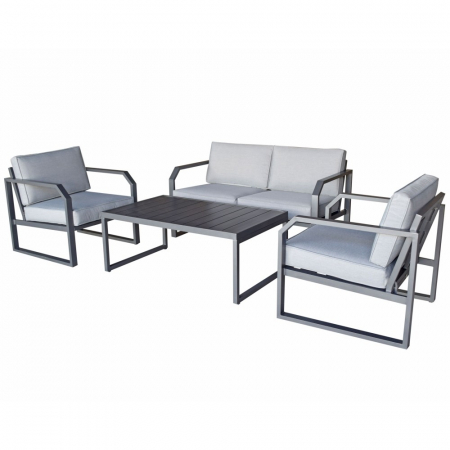 Alarna Grey Sofa With Arm Chairs And Coffee Table Set