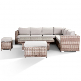 Catalina Beige Corner Sofa with Rising Table, Stool and Bench Set