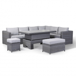 Catalina Corner Sofa with Rising Table, Bench & Stool in Grey