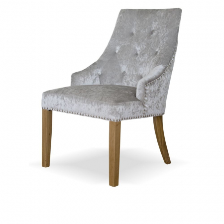 Bergen Silver Crushed Velvet Solid Oak Dining Chair