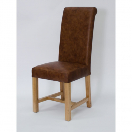 Henley Solid Oak Mocha Brown Leather Dining Chair