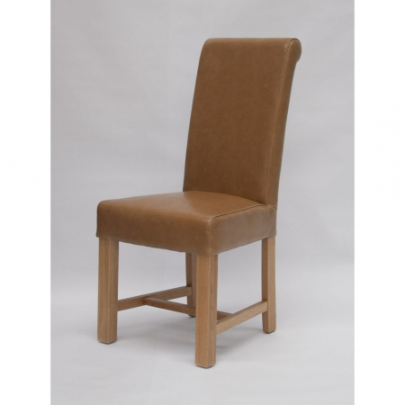 Louisa Chunky Tan Brown Leather Solid Oak Dining Chair