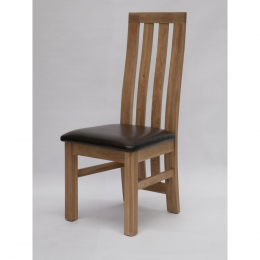 Paris Solid Oak Dining Chair With Dark Brown Leather Seatpad