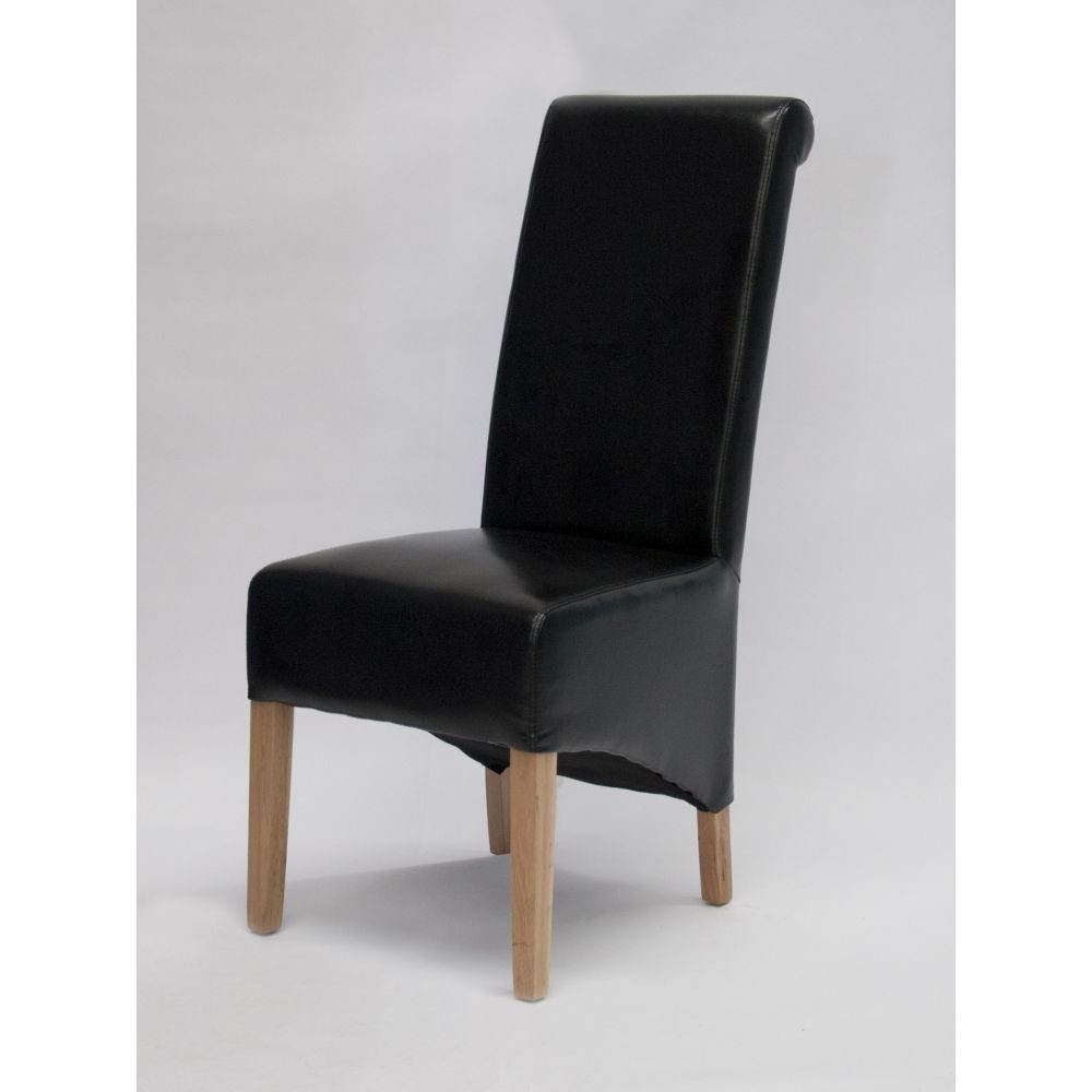 Paris Solid Oak Dining Chair With Dark Brown Leather Seatpad