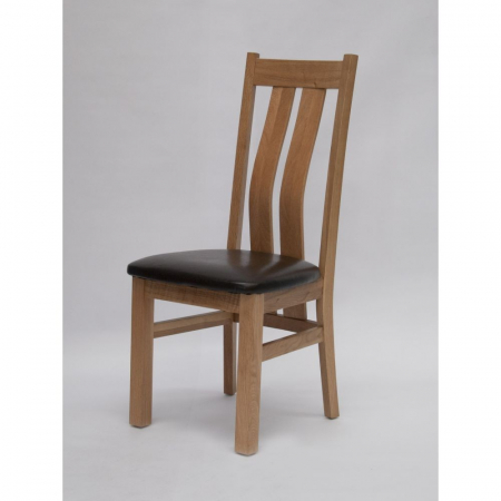 Maria Solid Oak Dining Chair With Brown Leather Seatpad