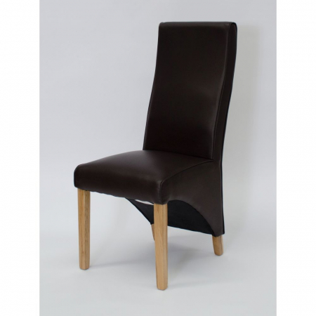 Wave Solid Oak Matt Brown Leather Dining Chair