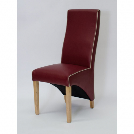 Wave Solid Oak Matt Red With Ivory Piping Leather Dining Chair
