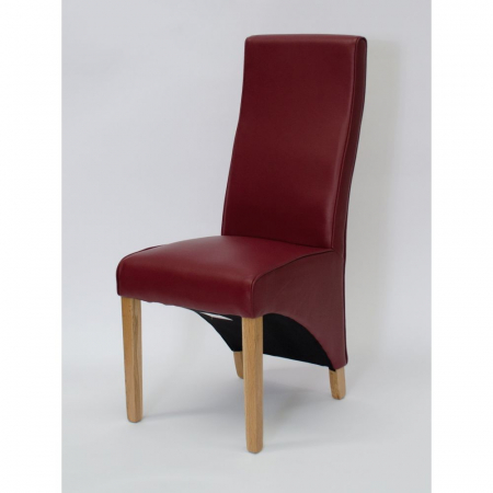 Wave Solid Oak Matt Red Leather Dining Chair