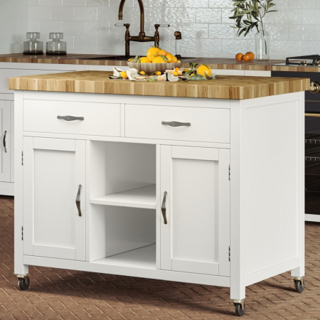 Florence White Kitchen Island With Butchers Block