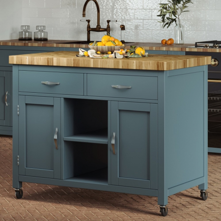Florence Blue Kitchen Island With Butchers Block