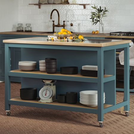 Florence Blue Open Kitchen Island With Breakfast Bar And Granite Top