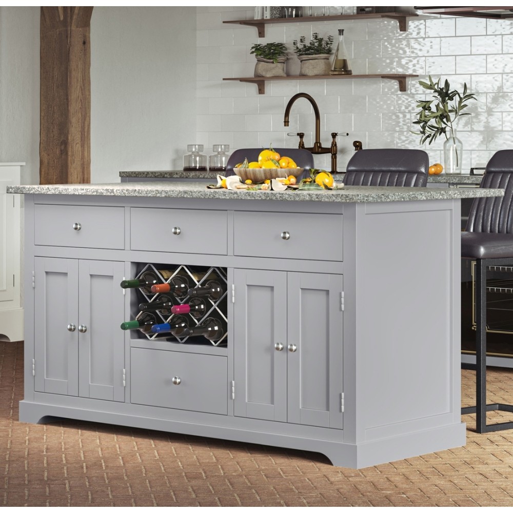 Windsor Grey Painted Large Kitchen Island With Grey Granite Top
