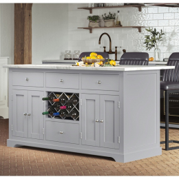 Windsor Grey Painted Large Kitchen Island With White Granite Top
