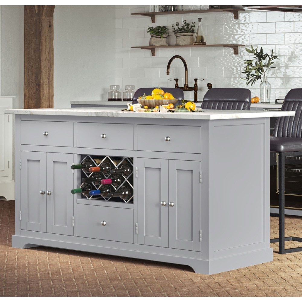 Windsor Grey Painted Large Kitchen Island With Black Granite Top