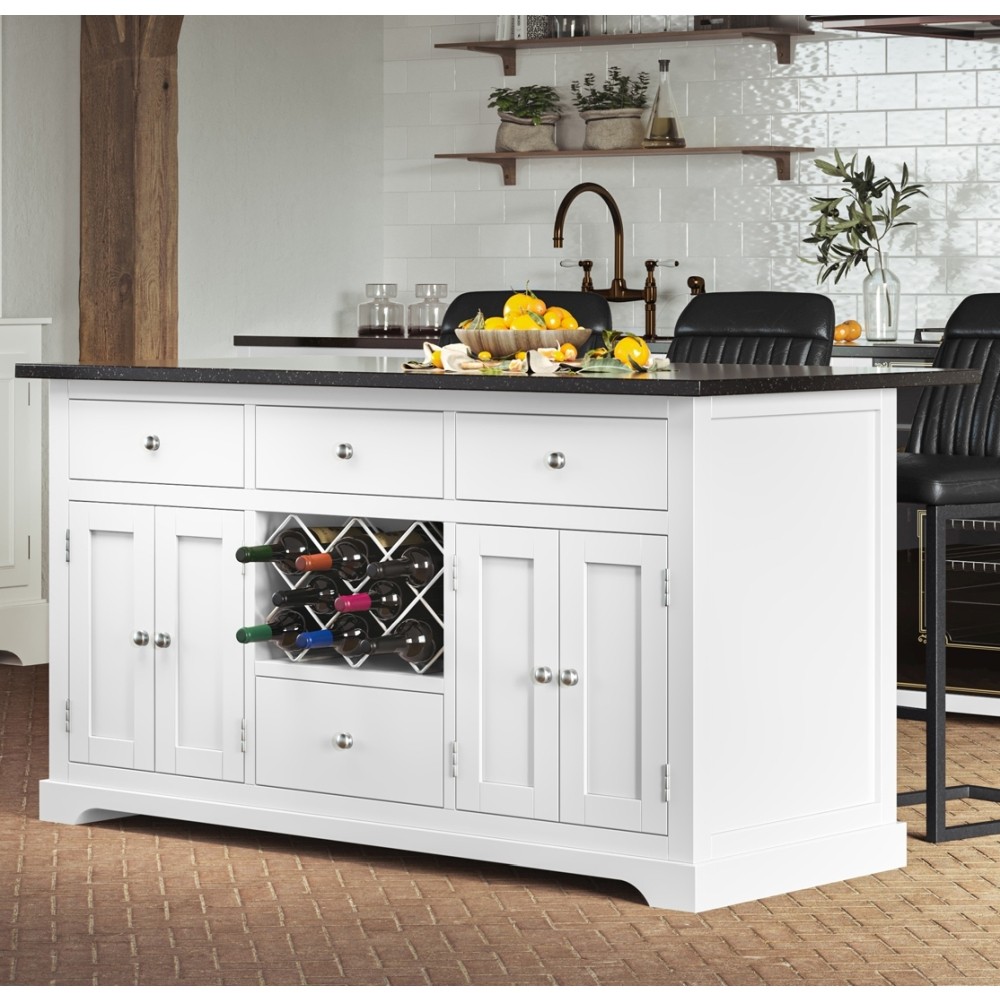 Windsor White Painted Large Kitchen Island With Black Granite Top