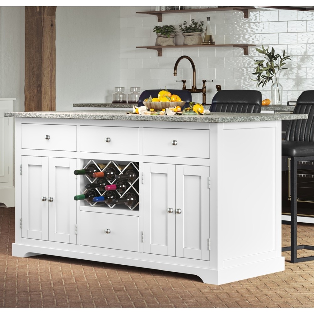 Windsor White Painted Large Kitchen Island With Grey Granite Top