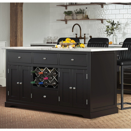 Windsor Black Painted Large Kitchen Island With White Marble Top