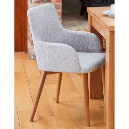 Mobel Solid Oak Light Grey Upholstered Dining Chair