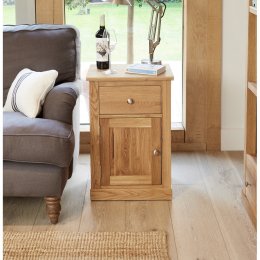 Mobel Solid Oak One Door One Drawer Lamp Table
