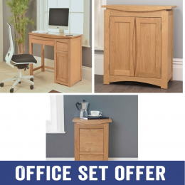 Cresent Solid Oak Small Computer Desk, Filing Cabinet and Printer Cupboard