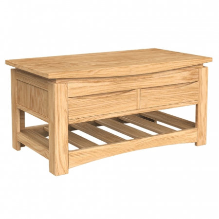 Crescent Solid Oak Coffee Table With Drawers