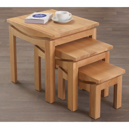 Crescent Solid Oak Nest of 3 Tables