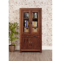 Mayan Solid Walnut Large Glazed Bookcase / Display Cabinet