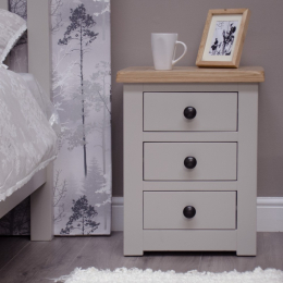 Diamond Grey Painted Three Drawer Bedside Cabinet