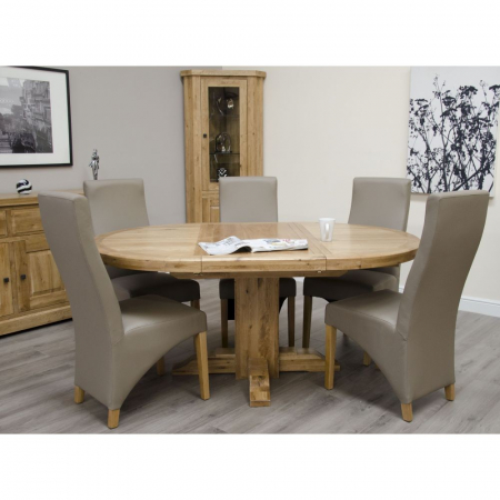 Deluxe Solid Oak Round 125cm Extending Dining Table