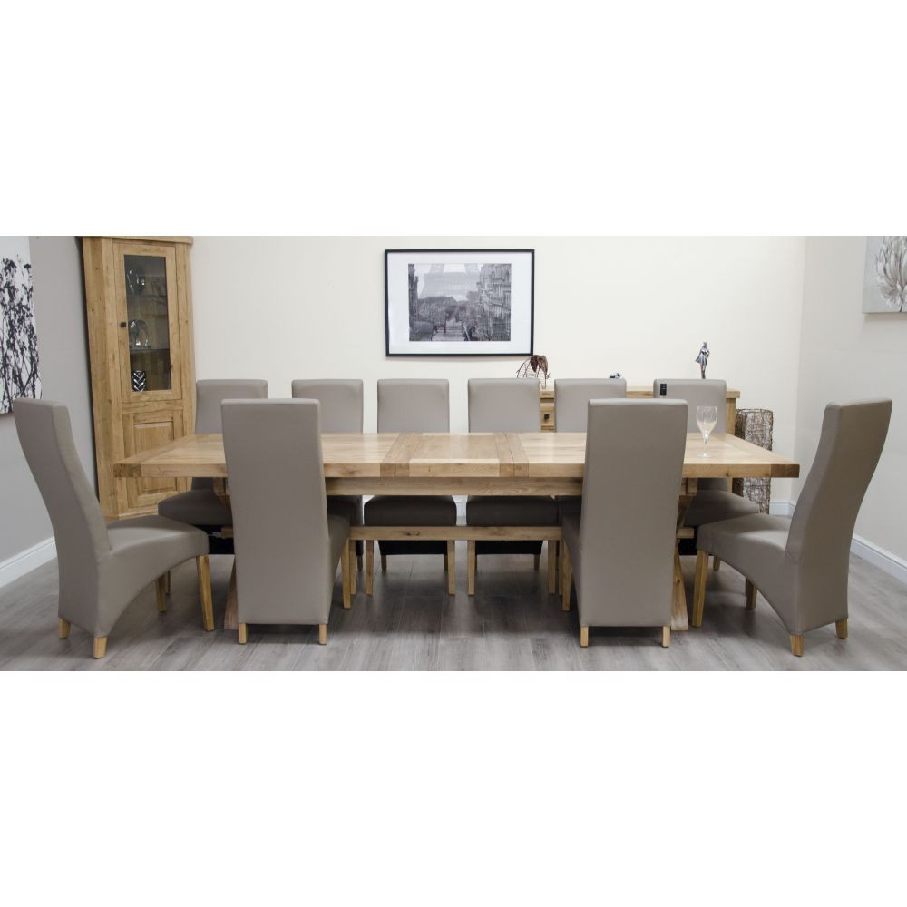 Deluxe Solid Oak Furniture Cross Leg Extending Dining Table 10 Chairs Sale Now On