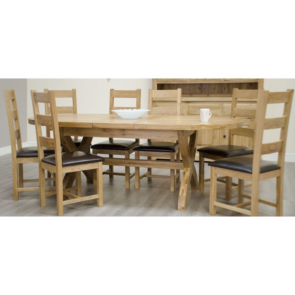 Deluxe Solid Oak Furniture Oval Cross Extending Dining Table 8 Chairs Sale Price Available