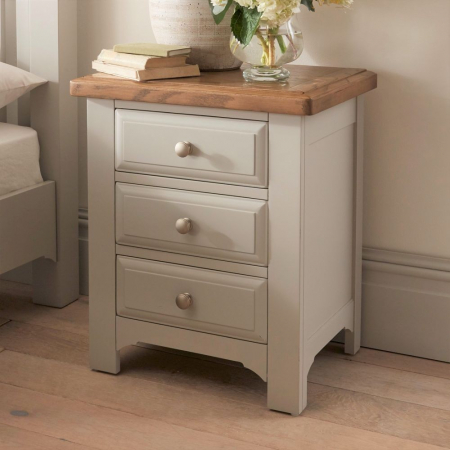 Harrogate Grey Painted Three Drawer Bedside Cabinet