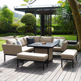 Pulse Square Corner Dining Set With Fire Pit Table in Taupe