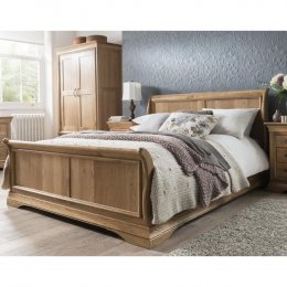 French Oak 6' Super King Size Sleigh Bed