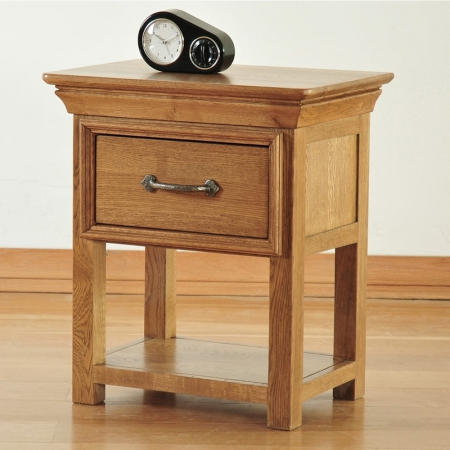 French Solid Oak One Drawer Bedside Lamp Table