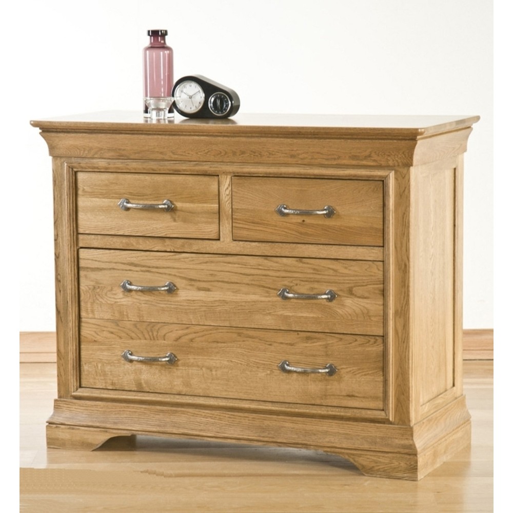French Solid Oak Three Drawer Bedside Cabinet
