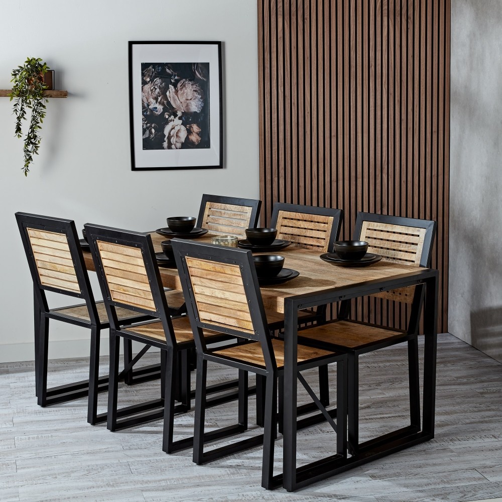Harbour Indian Reclaimed Wood Dining Table With Six Chairs