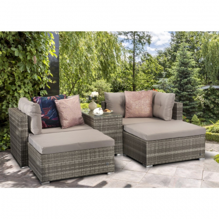 Harper Grey Stackable Two Sofa And Stools With Side Table Set