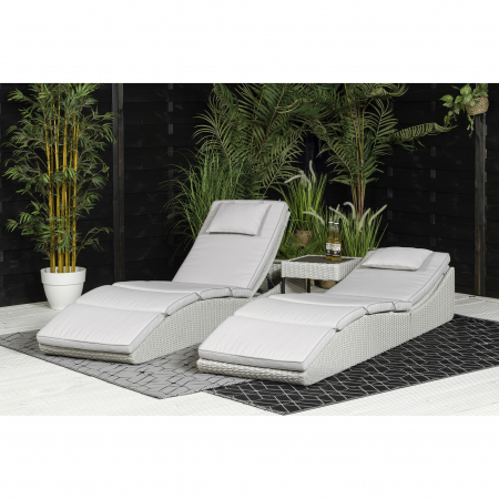 Hazel Garden Set of Two Sun Loungers With Side Table in Grey