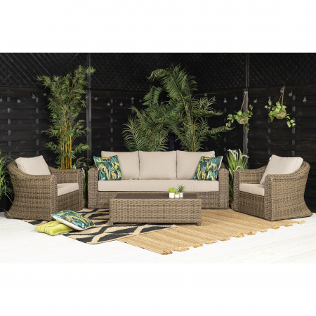 Indigo Garden Sofa Set With Armchairs and Coffee Table in Brown