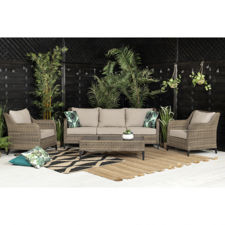 Isla Garden Sofa Set With Armchairs and Coffee Table in Brown