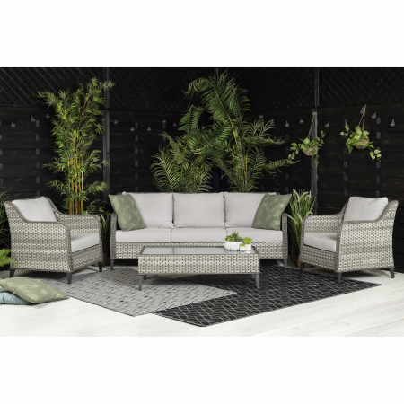 Isla Garden Sofa Set With Armchairs and Coffee Table in Grey