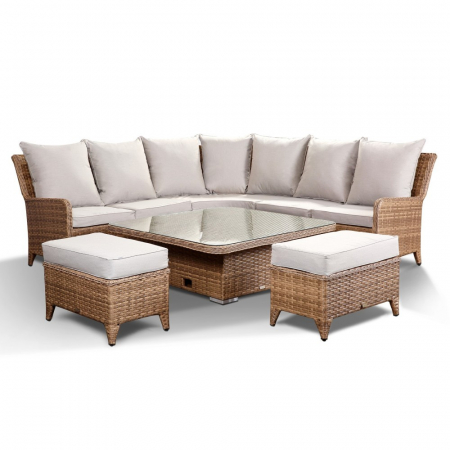 Laytona Beige High Back Sofa with Rising Table and Benches Set