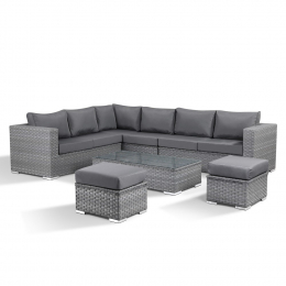 Layla Grey Garden Wide Rattan Corner Sofa with Coffee Table and 2 Stools