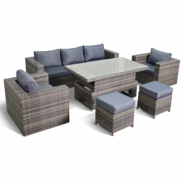 Layla Grey Garden Sofa With Rising Table, Armchairs and Stools Set