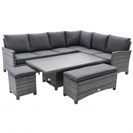 Poppy Grey Garden Corner Sofa With Rising  Table, Bench And Stool